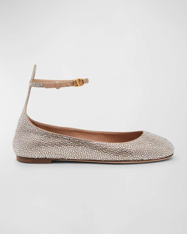 Tan-go Crystal Ankle-Strap Ballerina Flats